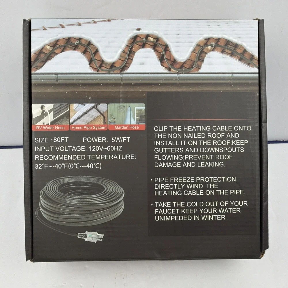 80ft 120V 8w/ft roof Gutter Heater Self-Regulating de-icing Cable lighted plug